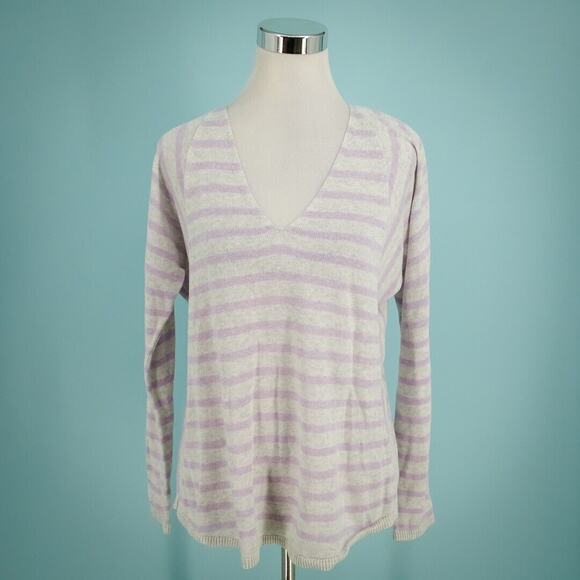 Lilly Pulitzer Size Medium M Stasia Lilac Purple Gray Stripe V Cotton Sweater - Picture 1 of 8